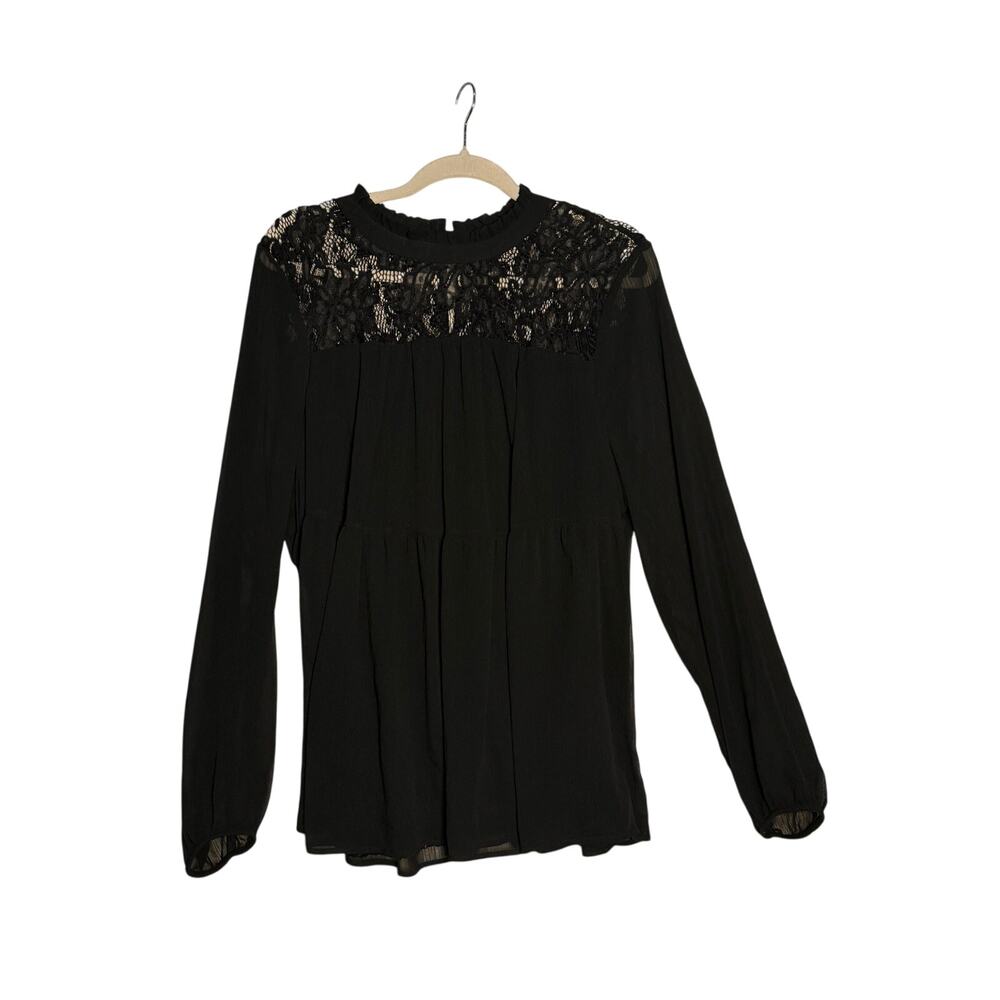 Torrid Blouse Womens Size 1 Black Laced Peasant Long Sleeve